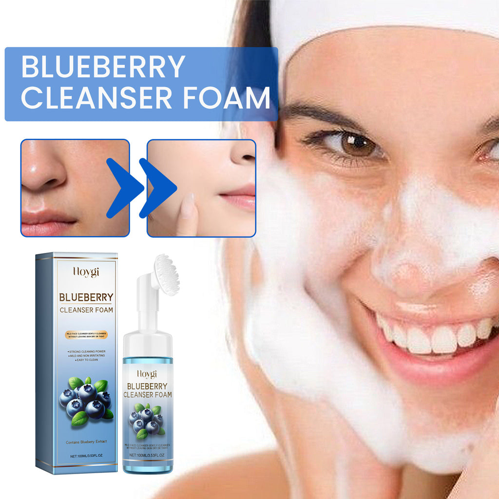 Horygi Blueberry Cleansing Mousse Brush Facial Foam Fragrance Squeeze Brightening Cleanse Turmeric  Facial  Cleanser Natural Exfoliating Renewal Serum